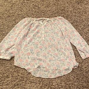 LC Lauren Conrad Pink and White Floral Blouse